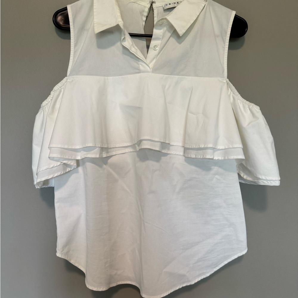 Trina Turk Basinger Top Cold Shoulder Ruffle Blouse Off Shoulder Button Top - Picture 4 of 7